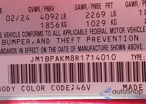 2024 Mazda Mazda3 2.5 S Select Sport z USA, uszkodzony, nr VIN JM1BPAKM8R1714010